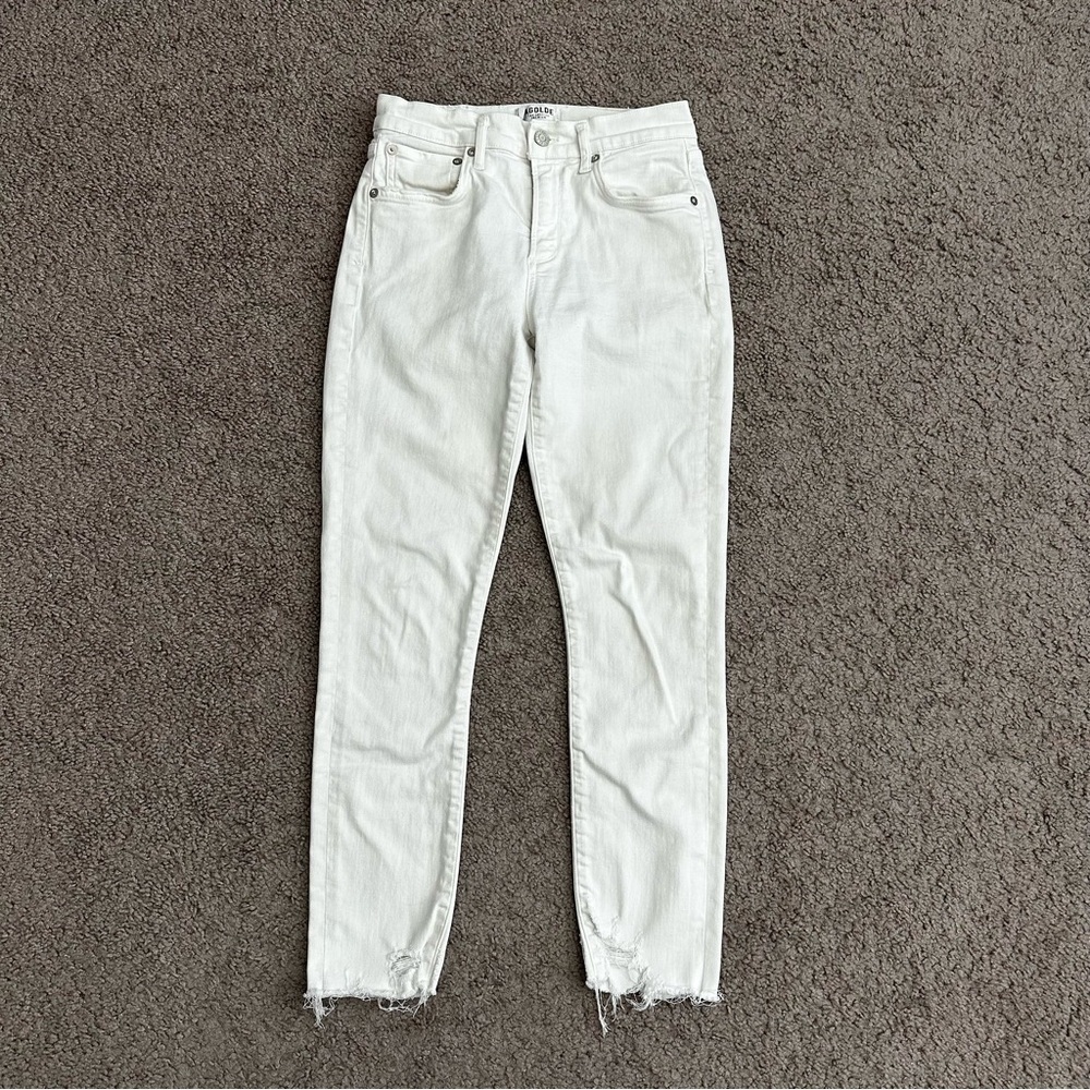 Agolde Sophie High Rise Skinny Crop Jeans White Distressed Womens 26